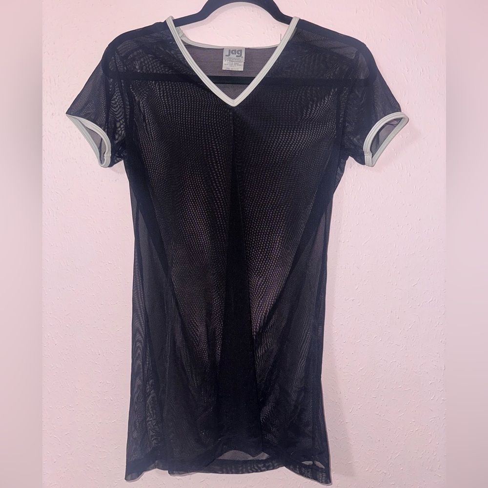 Vintage Jag Long Mesh V-Neck Black and White Top